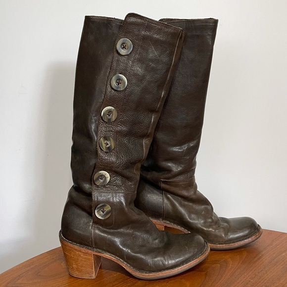 Fiorentini + Baker Brown Button Up Boots Heeled Moto Italy 37 - Picture 1 of 15